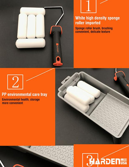 Kit de Rolos de Pintura HARDEN 4” com 7 Peças – Poliester, Acrílico e Espuma com Cabo TPR