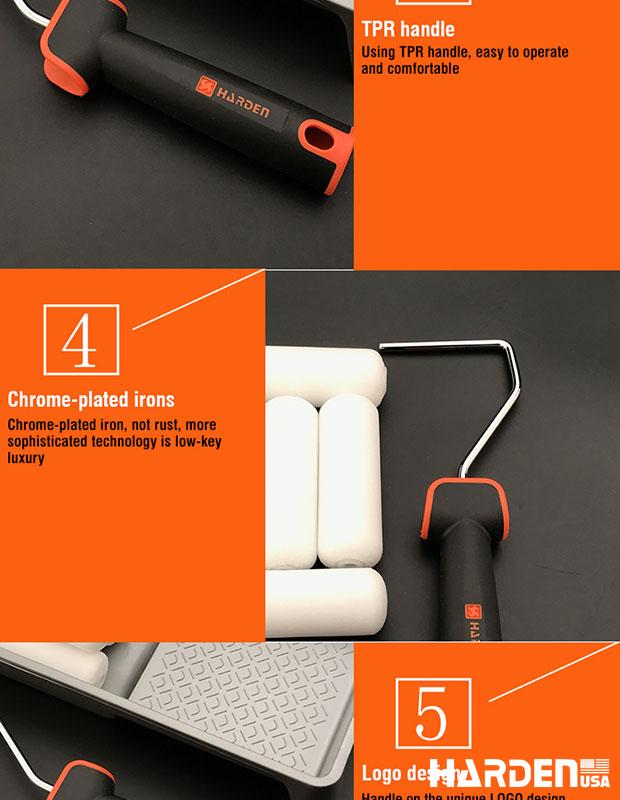 Kit de Rolos de Pintura HARDEN 4” com 7 Peças – Poliester, Acrílico e Espuma com Cabo TPR