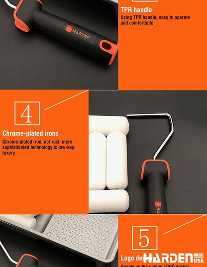 Kit de Rolos de Pintura HARDEN 4” com 7 Peças – Poliester, Acrílico e Espuma com Cabo TPR