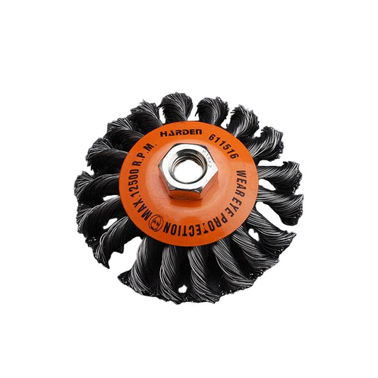 Escova Cônica de Aço Trançado 100 mm (M14 × 2.0) HARDEN – Remoção de Ferrugem, Tinta e Verniz