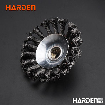 Escova Cônica de Aço Trançado 100 mm (M14 × 2.0) HARDEN – Remoção de Ferrugem, Tinta e Verniz