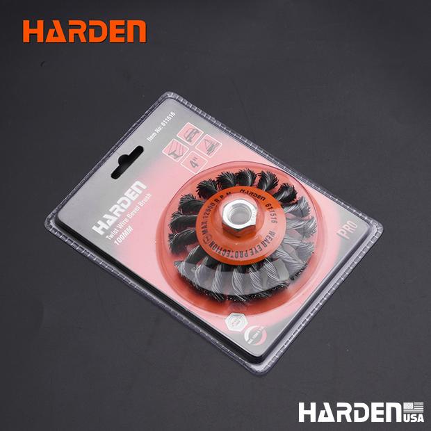 Escova Cônica de Aço Trançado 100 mm (M14 × 2.0) HARDEN – Remoção de Ferrugem, Tinta e Verniz