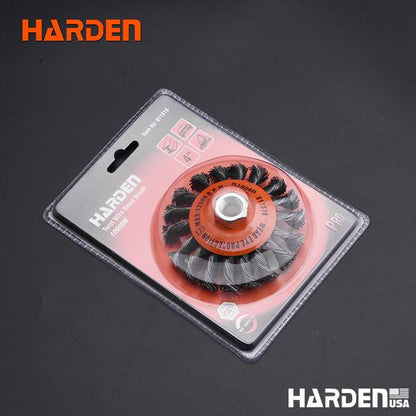 Escova Cônica de Aço Trançado 100 mm (M14 × 2.0) HARDEN – Remoção de Ferrugem, Tinta e Verniz