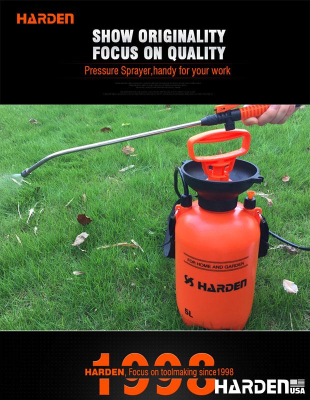 Pulverizador de Pressão 5L HARDEN, Pulverização Precisa com Válvula de Metal
