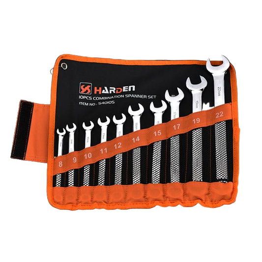 Jogo de Chaves Combinadas HARDEN 10 Peças em Aço Cromo Vanádio 8 a 22 mm