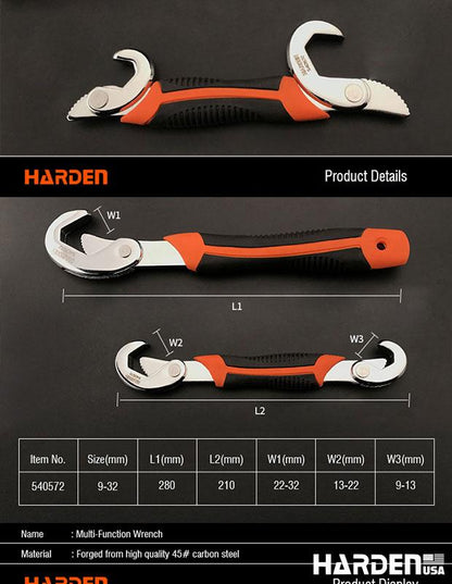 Chave Ajustável Multiuso 9–32 mm HARDEN – Aço de Alta Resistência com Cabo Confortável