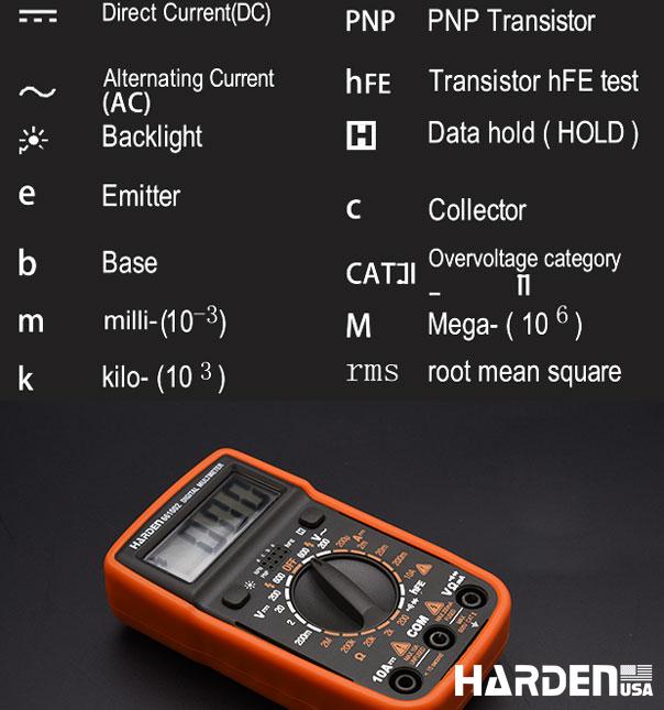 Multímetro Digital Harden Profissional CAT II 600V com Display LCD e Funções Avançadas