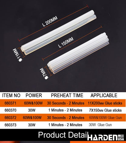 Pistola de Cola Quente e Bastões de Reposição Harden – 30W, 60–100W e Bastões 150 mm e 200 mm