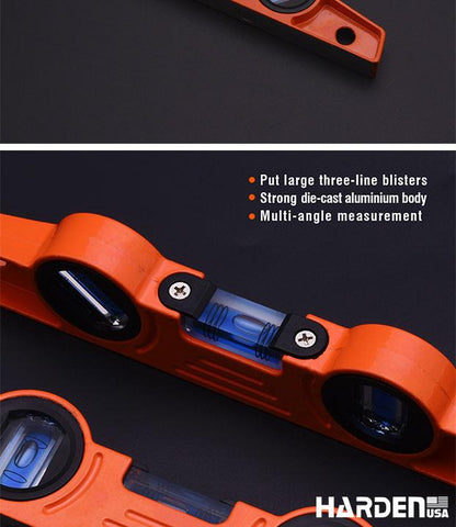 Nível Torpedo Magnético 250 mm (10") em Alumínio Fundido HARDEN com 3 Bolhas