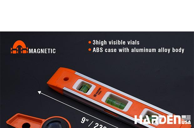 Nível Torpedo Magnético 250 mm (10") em Alumínio Fundido HARDEN com 3 Bolhas