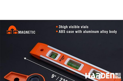 Nível Torpedo Magnético 250 mm (10") em Alumínio Fundido HARDEN com 3 Bolhas