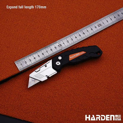 Canivete Dobrável HARDEN 18mm com Lâminas Extras – Trava de Segurança e Troca Rápida