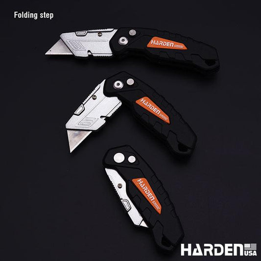 Canivete Dobrável HARDEN 18mm com Lâminas Extras – Trava de Segurança e Troca Rápida