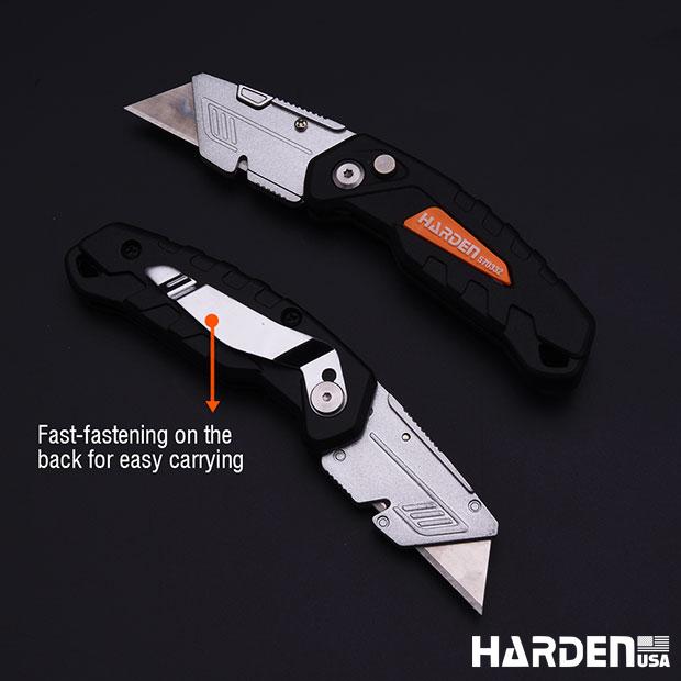 Canivete Dobrável HARDEN 18mm com Lâminas Extras – Trava de Segurança e Troca Rápida