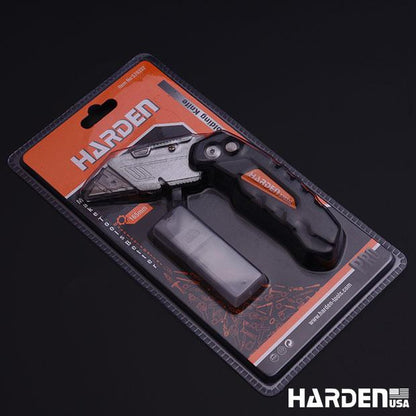 Canivete Dobrável HARDEN 18mm com Lâminas Extras – Trava de Segurança e Troca Rápida