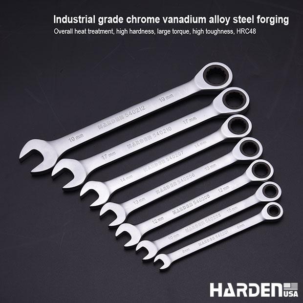 Jogo de Chaves Combinadas 7 Peças HARDEN em Aço Cromo Vanádio com Catraca de 72 Dentes