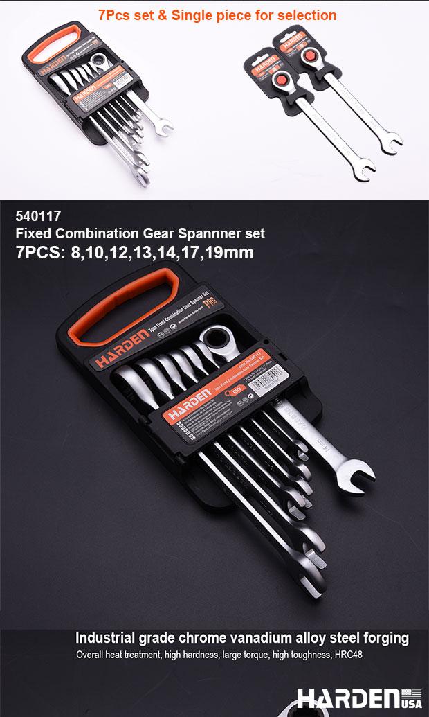 Jogo de Chaves Combinadas 7 Peças HARDEN em Aço Cromo Vanádio com Catraca de 72 Dentes
