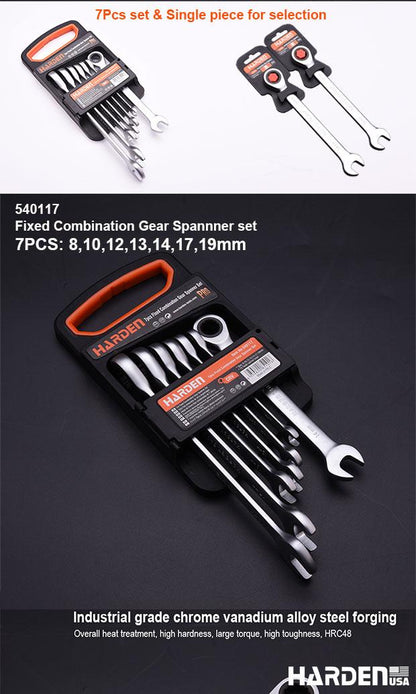 Jogo de Chaves Combinadas 7 Peças HARDEN em Aço Cromo Vanádio com Catraca de 72 Dentes