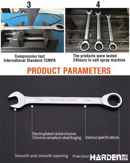 Jogo de Chaves Combinadas 7 Peças HARDEN em Aço Cromo Vanádio com Catraca de 72 Dentes