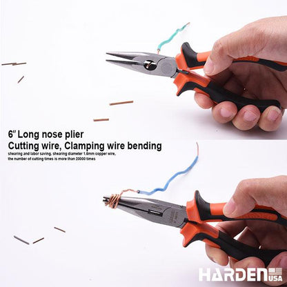 Jogo de Alicates HARDEN 3 Peças em Aço Carbono – Bico Longo 160 mm (6”), Corte Diagonal 160 mm (6”) e Universal 200 mm (8”)