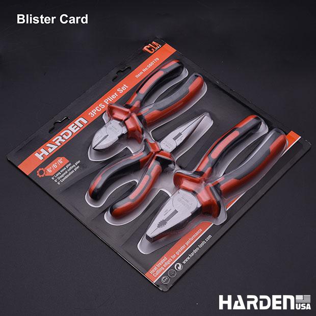 Jogo de Alicates HARDEN 3 Peças em Aço Carbono – Bico Longo 160 mm (6”), Corte Diagonal 160 mm (6”) e Universal 200 mm (8”)