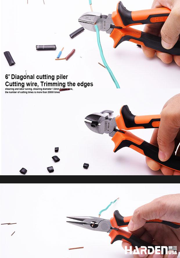 Jogo de Alicates HARDEN 3 Peças em Aço Carbono – Bico Longo 160 mm (6”), Corte Diagonal 160 mm (6”) e Universal 200 mm (8”)