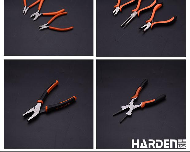 Jogo de Alicates HARDEN 3 Peças em Aço Carbono – Bico Longo 160 mm (6”), Corte Diagonal 160 mm (6”) e Universal 200 mm (8”)