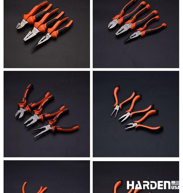 Jogo de Alicates HARDEN 3 Peças em Aço Carbono – Bico Longo 160 mm (6”), Corte Diagonal 160 mm (6”) e Universal 200 mm (8”)