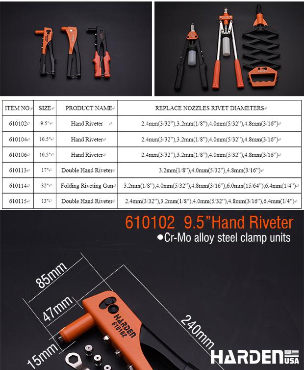 Alicate Rebitador Manual 240 mm (9.1/2") HARDEN em Aço para Rebites 2,4 a 4,8 mm