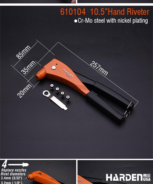 Alicate Rebitador Manual 240 mm (9.1/2") HARDEN em Aço para Rebites 2,4 a 4,8 mm