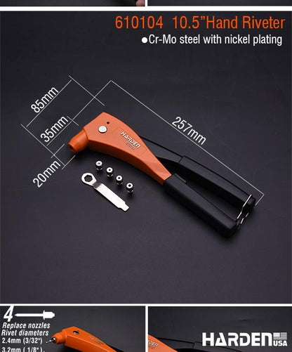 Alicate Rebitador Manual 240 mm (9.1/2") HARDEN em Aço para Rebites 2,4 a 4,8 mm