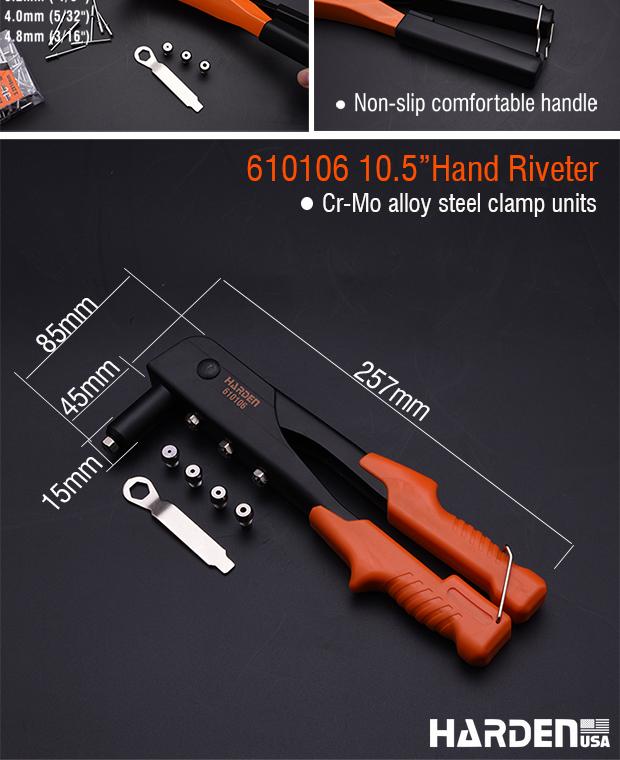 Alicate Rebitador Manual 240 mm (9.1/2") HARDEN em Aço para Rebites 2,4 a 4,8 mm