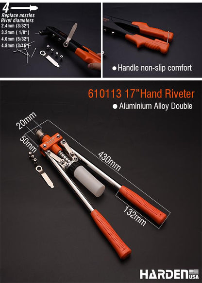 Alicate Rebitador Manual 240 mm (9.1/2") HARDEN em Aço para Rebites 2,4 a 4,8 mm