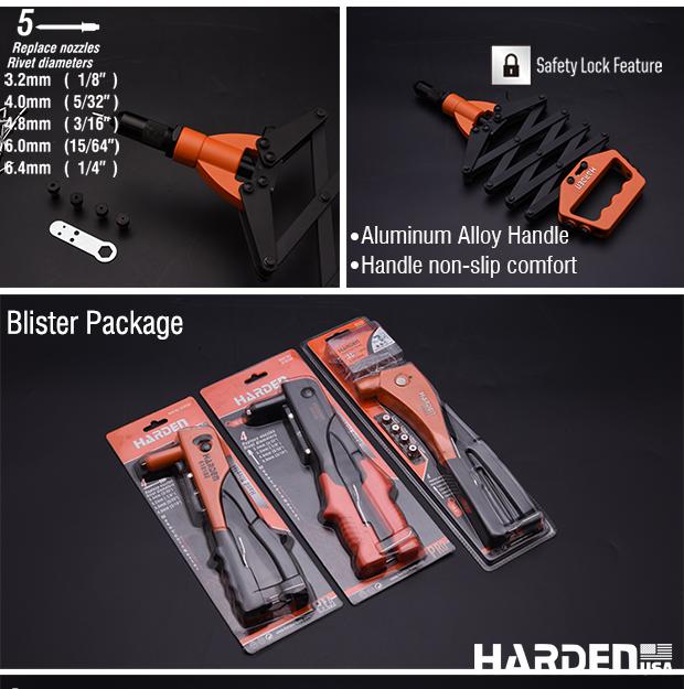 Alicate Rebitador Manual 240 mm (9.1/2") HARDEN em Aço para Rebites 2,4 a 4,8 mm