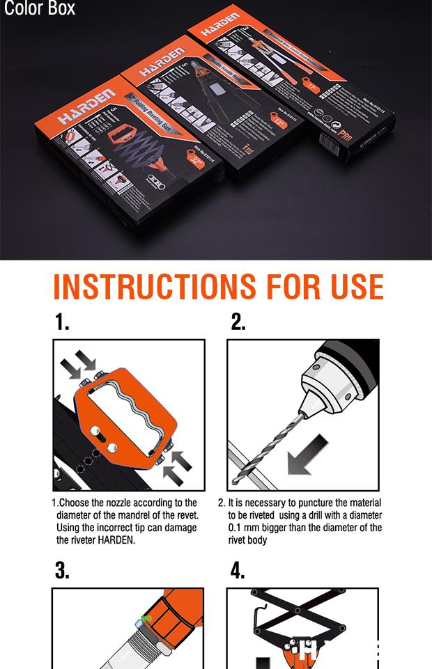 Alicate Rebitador Manual 240 mm (9.1/2") HARDEN em Aço para Rebites 2,4 a 4,8 mm