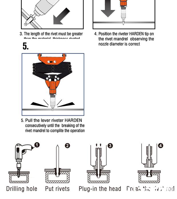 Alicate Rebitador Manual 240 mm (9.1/2") HARDEN em Aço para Rebites 2,4 a 4,8 mm