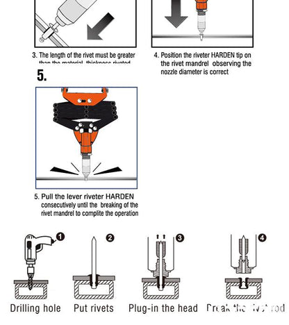 Alicate Rebitador Manual 240 mm (9.1/2") HARDEN em Aço para Rebites 2,4 a 4,8 mm