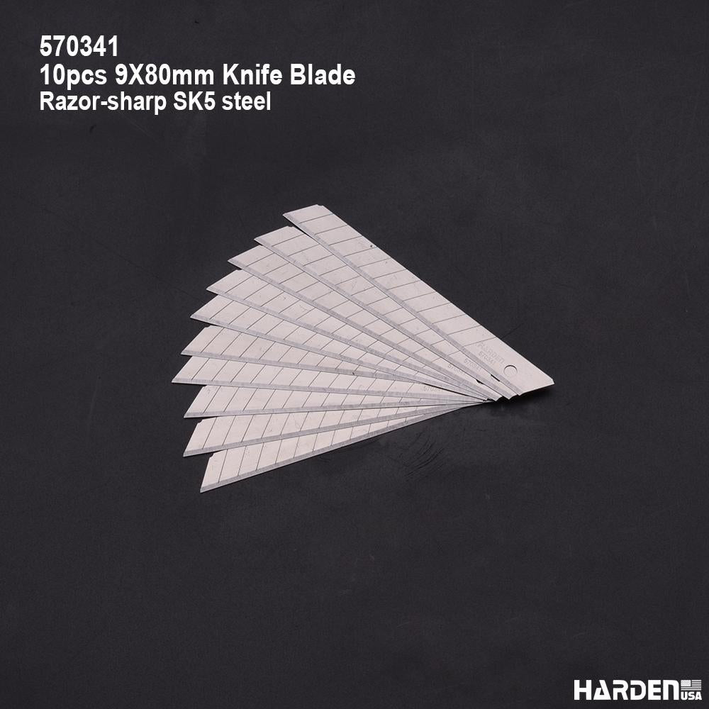 Lâminas de Estilete 9×80 mm HARDEN – Kit com 10 Unidades em Aço SK5