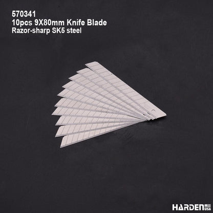 Lâminas de Estilete 9×80 mm HARDEN – Kit com 10 Unidades em Aço SK5