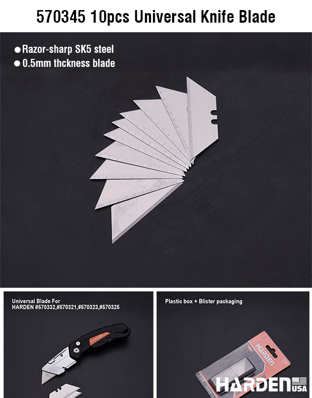 Lâminas de Estilete 9×80 mm HARDEN – Kit com 10 Unidades em Aço SK5