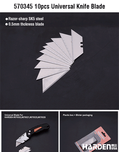 Lâminas de Estilete 9×80 mm HARDEN – Kit com 10 Unidades em Aço SK5