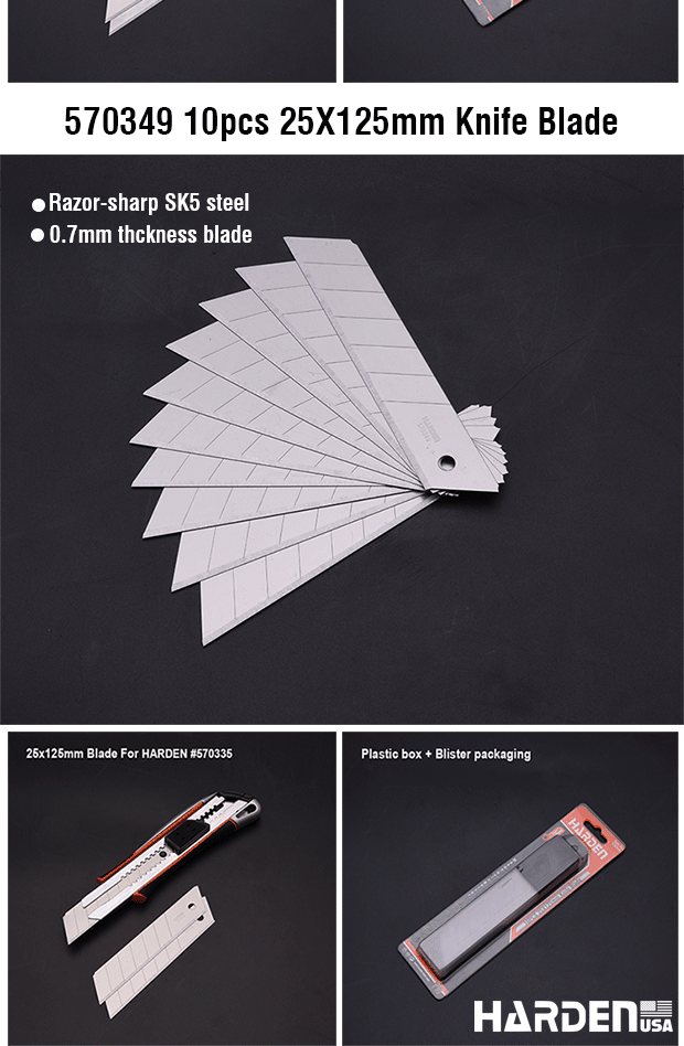 Lâminas de Estilete 9×80 mm HARDEN – Kit com 10 Unidades em Aço SK5