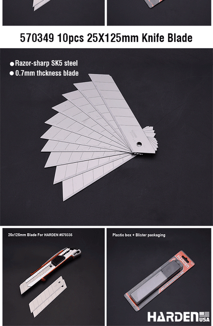 Lâminas de Corte 25x125mm HARDEN – Aço SK5 com 7 Segmentos (Jogo com 10 Peças)