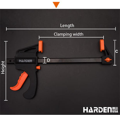 Grampo de Pressão Rápida HARDEN - Modelos de 100mm a 600mm para Marcenaria e Construção