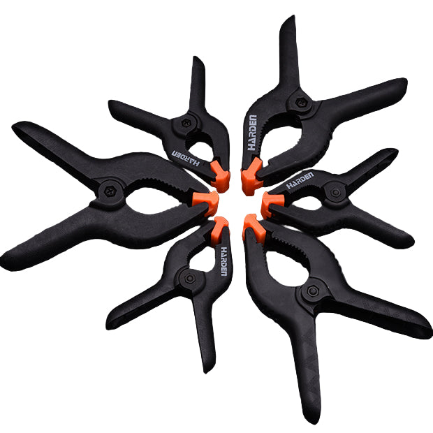 Conjunto de Grampos de Mola 6" e 4" em Nylon com Mandíbulas PE (6 Peças Cada) para Fixação Precisa em Obra, Oficina e Marcenaria