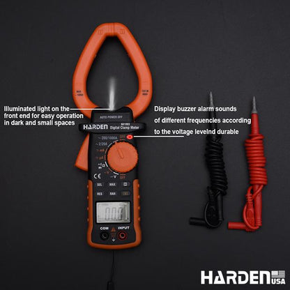 Multímetro Digital de Garra Harden com Display LCD Retroiluminado e Funções de Tensão, Corrente e Resistência