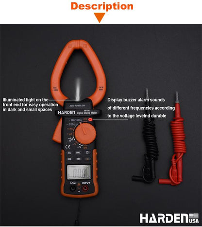 Multímetro Digital de Garra Harden com Display LCD Retroiluminado e Funções de Tensão, Corrente e Resistência