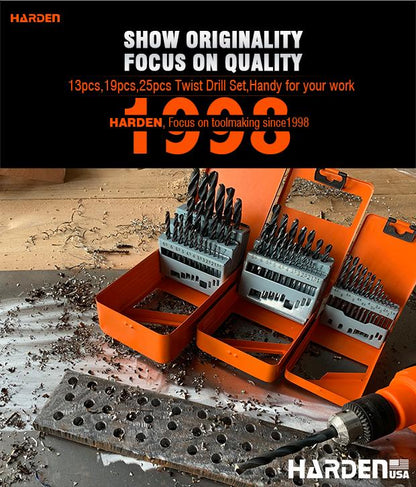 Jogo de Brocas Harden 19 Peças – Aço Rápido (HSS) para Perfuração Precisa