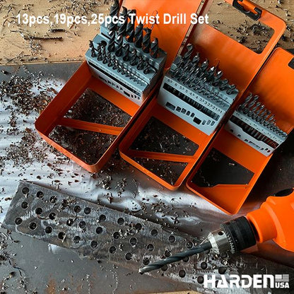 Jogo de Brocas HARDEN 25 Peças em Aço Rápido (HSS) para Metal, Madeira e Plástico