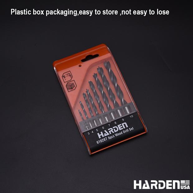 Jogo de Brocas para Madeira HARDEN 8 Peças – Aço Carbono Temperado de 3 a 10 mm